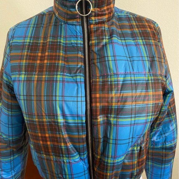 Wild Fable Blue Plaid 70s Style Retro Puffer Jacke - Picture 2 of 8